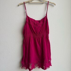 Vintage Forever 21 Hot Pink Babydoll Lace Trim Camisole y2K Size Medium 2000’s